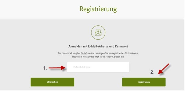 Registrierungsbildschirm BAföG-online